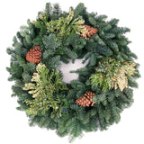 Live - Fresh Cut - Northwest Mixed Wreath - 20" - with Pinecones