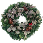 Live - Fresh Cut - Northwest Eucalyptus and Berry Wreath - 24"