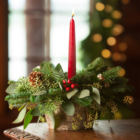 Live - Fresh Cut - Northwest Eucalyptus and Berry Tabletop - with Candle