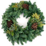 Live - Fresh Cut - Northwest Mixed Wreath with Pinecones - 20" - Decorated
