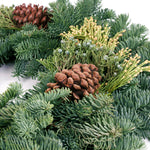 Live - Fresh Cut - Northwest Mixed Wreath with Pinecones - 20" - Decorated