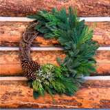 Live - Fresh Cut - Northwest Grapevine and Greens Wreath - 20"