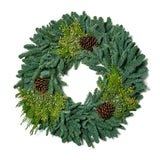 Live - Fresh Cut - Northwest Mixed Wreath with Pinecones - 24" - Decorated