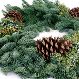 Live - Fresh Cut - Northwest Mixed Wreath with Pinecones - 24" - Decorated