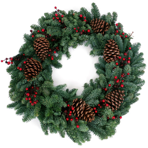 Live - Fresh Cut - Northwest Berry Fresh Wreath - 24" - Decorated