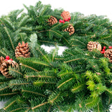 Live - Fresh Cut - Blue Ridge Mountain Fraser Fir Wreath - 24" - with Pinecones and Berries