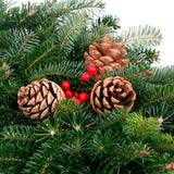 Live - Fresh Cut - Blue Ridge Mountain Fraser Fir Wreath - 24" - with Pinecones and Berries