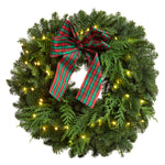 Live - Fresh Cut - Northwest Noble and Cedar Mixed Wreath - 24" - with Lights and Bow