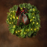 Live - Fresh Cut - Northwest Noble and Cedar Mixed Wreath - 24" - with Lights and Bow