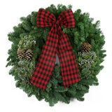 Live - Fresh Cut - Northwest Christmas Cabin Wreath with Bow - 24" - Decorated